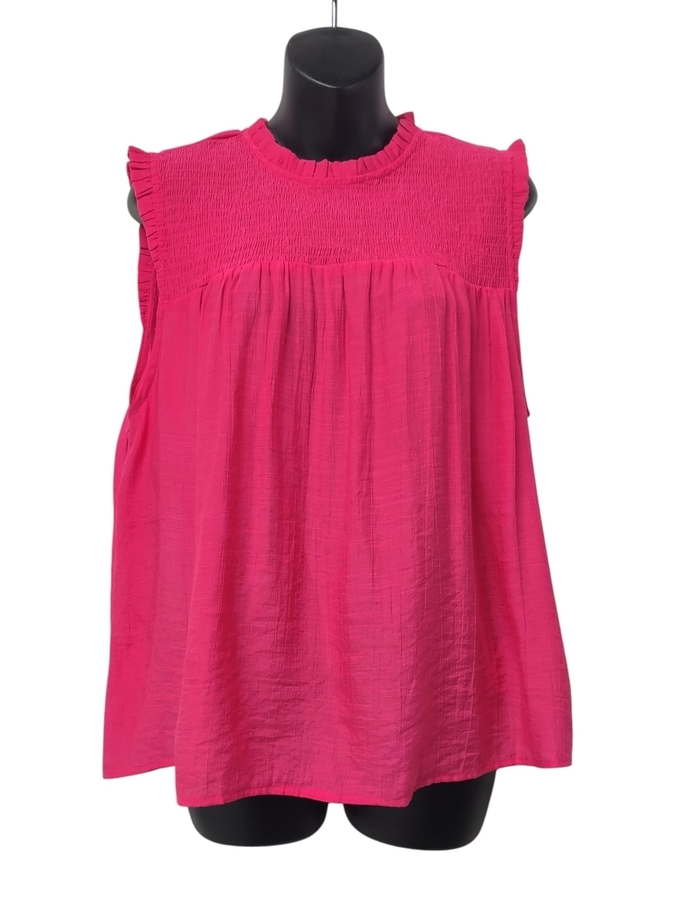 Nanette Lepore Pink Sleeveless Smocked Blouse Size XL Ruffle Shoulder KeyholeNWT